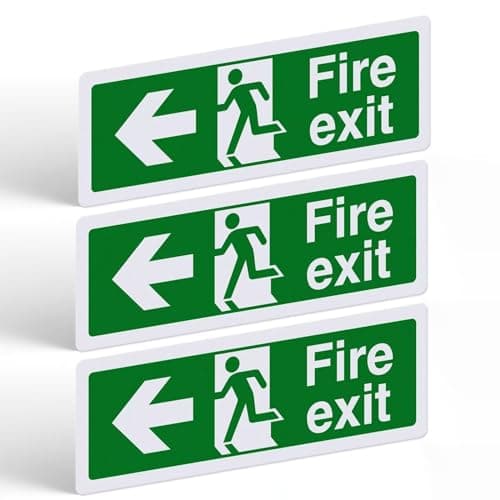 Image of Fire Exit Sign Left Arrow – 3 Pack, 300x100mm Self Adhesive Vinyl – Weatherproof, UV Resistant Matte Finish, Durable Fire Escape Route Stickers for Indoor & Outdoor Use
