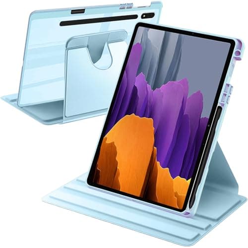 Image of A-BEAUTY Rotating Case Compatible with Samsung Galaxy Tab S8 2022/S7 2021 11 Inch with S Pen Holder, Shockproof Cover Clear Back, Auto Wake/Sleep, Sky Blue