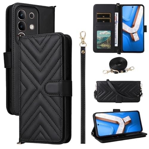 Image of Jiajihua Flip Cover Compatible with HTC u23 / U23 Pro Wrist Strap Lanyard【PU Leather+Shell】 Dual Wallet [6 Card Slots] KicKstand Black