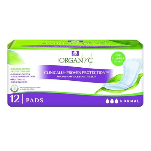 Image of Organyc Light Incontinence Pads for Women – Organic Cotton Pad for Moderate Bladder Leaks, Soft Absorbent Period Pads Alternative and Breathable Sanitary Pads for Women Comfort, 12 Pads