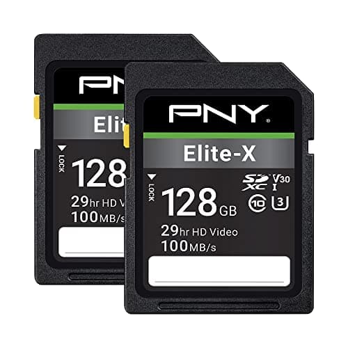 Image of PNY 128GB Elite-X Class 10 U3 V30 SDXC Flash Memory Card - 100MB/s, 4K UHD, HD, UHS-I, Full Size SD (Pack of 2)