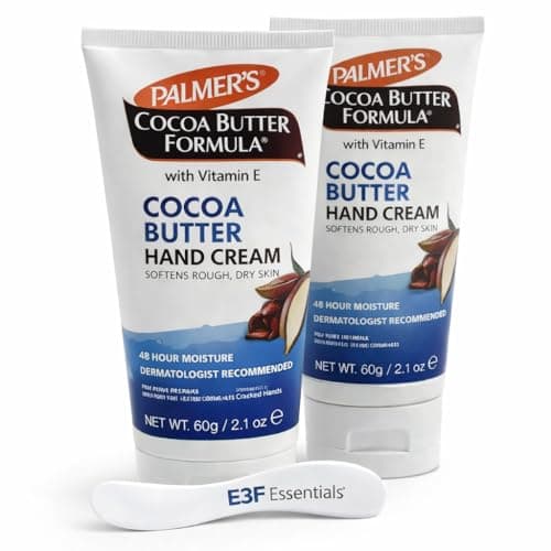 Image of 2x Palmers Cocoa Butter Hand Cream 60g with Vitamin E & with E3F Essential Cosmetic Spatula - Cracked Heel Cream, Rough Elbow & Cuticle Treatment for Severe Dry Skin