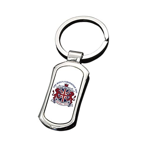 Image of Kings Coronation 2023, Official Emblem, King Charles III Commemorative, Souvenir Gift, His Majesty, The King Royal Memorabilia Gifts inspired Metal Key Ring. (Rectangular)