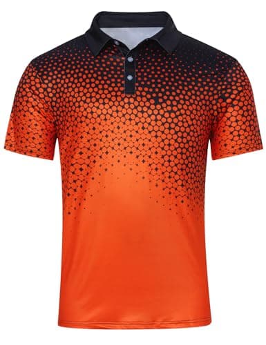 Image of Goodstoworld Mens Polo Shirts Short Sleeve Golf Polo Summer Classic Casual 3D Printed Fluorescent Orange Dots Collared Polos Dry Fit Athletic Moisture Wicking for Football XL