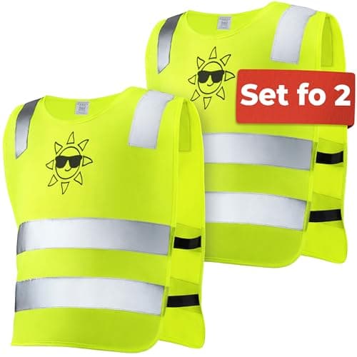 Image of Kids High Visibility Reflective Vest Set of 2 Yellow – Universal Size 2-12 Years - Jacket for Safety and Visibility Stay Visible and Safe– Tested EN 1150:1999 Certification
