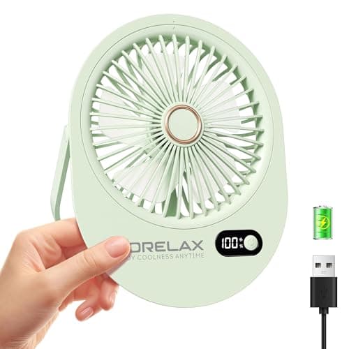 Image of Mini USB Desk Fan Rechargeable Ultra Quiet 180° Folding 6 Speeds Desktop Fans with LED Display, Child-Safe Grille Cooling Small Portable Table-Fan for Office/Bedroom, Gifts for Women/Men/Girls (Green)