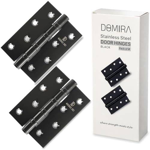 Image of DOMIRA Black Ball Bearing Hinges, Heavy Duty Steel Door Hinges for Wooden Doors, Durable Matte Butt Hinges for Internal & External Use (Black, 4" (102mm) - Pack of 2)