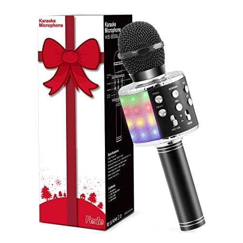 Image of Fede Microphone for Kids Adults, Wireless Bluetooth Microphone with Flashing Colorful LED Lights Portable Speaker Karaoke Machine, Home KTV Player Support Android & iOS Devices for Party Singing