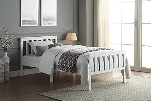Image of Home Treats 3ft Single Bed In White Solid Pine Wooden Frame Perfect For Adults Kids Teenagers Fitted Slats Strong Support Legs With Smooth Finish (Single)