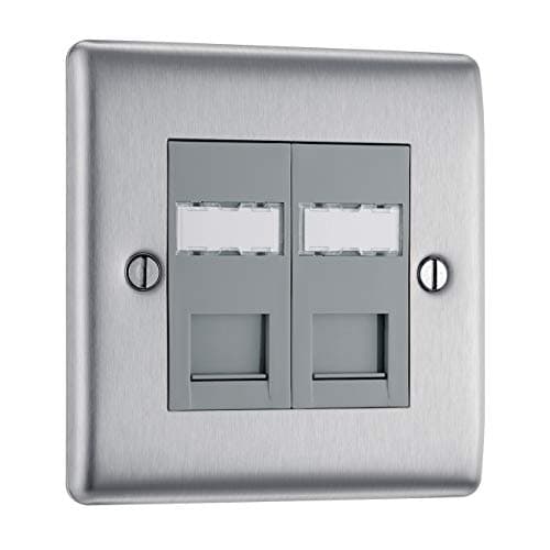 Image of BG Electrical RJ45 Double Data Outlet, Brushed Steel,70516RE
