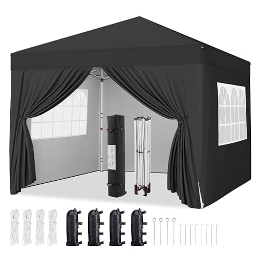 Image of Yaheetech Pop-Up Gazebo 3x3 with 4 Removable Side Panels, Silver-costed Oxford Marquee Canopy with Wheeled Bag & Sandbags, Metal Frame Shelter Tent for Outdoor Garden Party Camping, Black