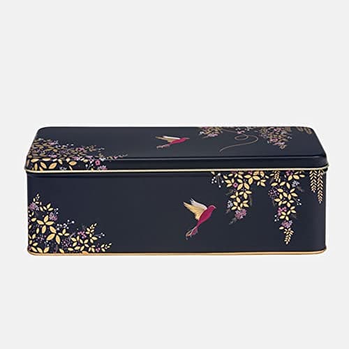 Image of Elite Gift Boxes - Deep Long Rectangular Dark Blue Bird Tin- Decorative Metal Storage Tin box with Lid for Biscuit, Cake, Sweets, Cookie, Sewing Item