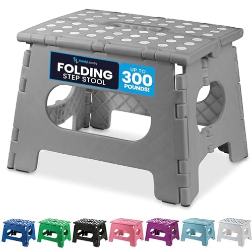 Image of Handy Laundry Folding Lightweight Step Stool - Sturdy Enough to Support Adults and Safe Enough for Kids - Opens Easy with One Flip - Great for Kitchen, Bathroom or Bedroom (Grey - 9 Inch)