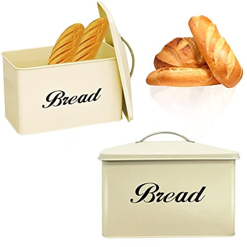 Image of Denny International Vintage Retro Style Large Stainless Steel Bread Bin for Kitchen Storage Gift (Cream)