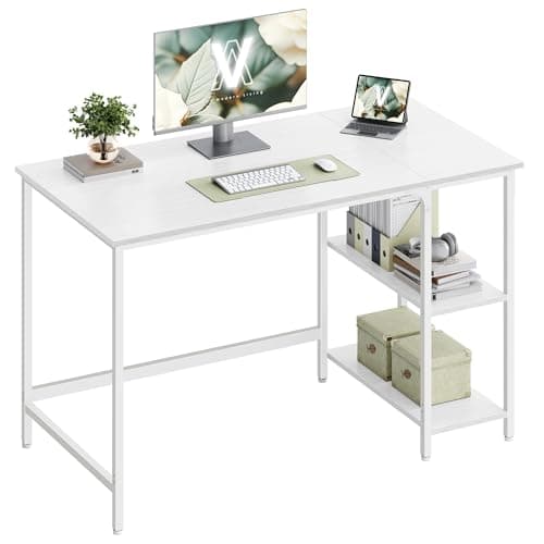 Image of VASAGLE Computer Desk, Writing Desk with 2 Shelves on Left or Right, Work Table for Office Living Room, Steel Frame, Modern, Maple White LWD047W44