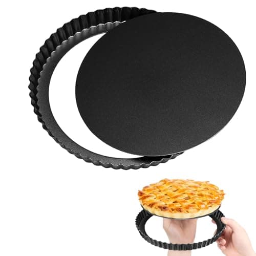 Image of SUJIBHI Quiche Pan 8 inch Round Fluted Tart Tin Flan Tins Non Stick Carbon Steel Tart Mould Removable Loose Bottom Pie Dish for Baking Pizza Pie Flans