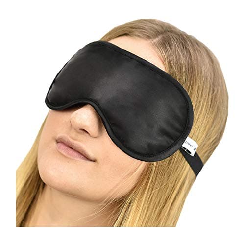 Image of Jasmine Silk 100% Pure Silk Filled Eye Mask/Sleeping Mask Sleep Mask with Ajustable Comfortable Strap (Black)