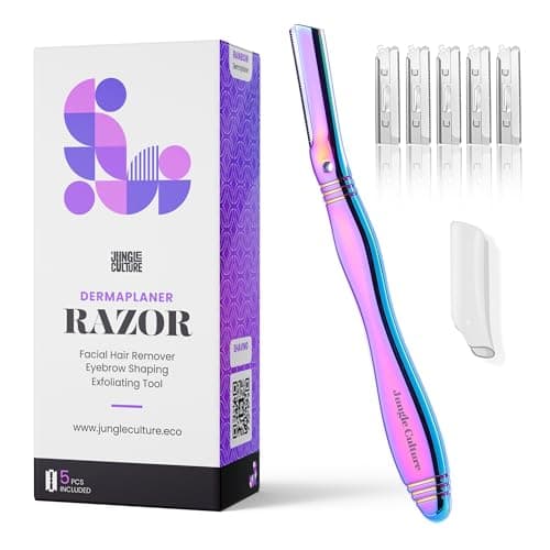 Image of Jungle Culture Dermaplane Razor - Eyebrow Shaping, Precision Exfoliation & Hair Removal for Radiant, Smooth Skin - Dermaplaning Kit with 5 Replaceable Blades - Low-Waste Facial Razors - Rainbow