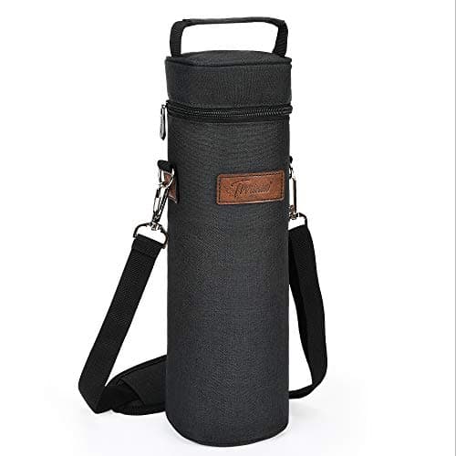 Image of Kato Tirrinia Single Wine Cooler Bags - Insulated & Padded Portable Wine Tote Carrier for Travel, Picnic, Beach Great Gift for Wine Lover, Black