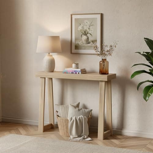 Image of Plank+Beam Solid Wood Console Table, 36 Inch, Sofa Table, Narrow Entryway Table for Hallway, Behind The Couch, Living Room, Foyer, Easy Assembly, Blonde