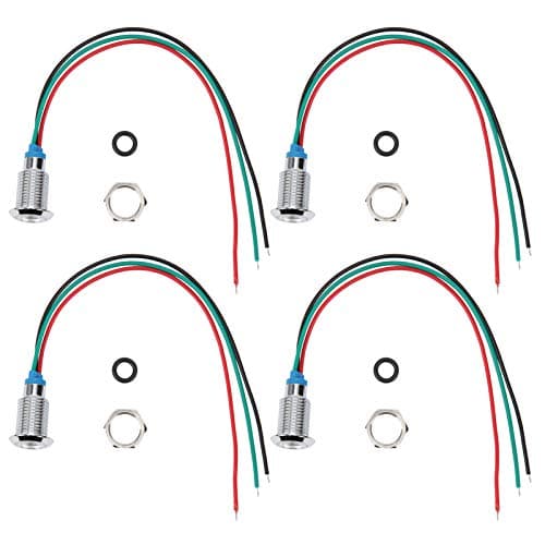 Image of Tomotato 4 Sets LED Indicator Light, 3-6V 10mm Pre Wired 2 Color Common Anode Round LEDs Metal Waterproofs Signal Lamp for Automotive & Industrial (Red Green)