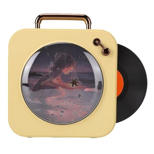 Image of TIKATARER Retro Bluetooth Speaker, Vintage Record Player Design Speaker, Portable Wireless with Rotating Disc & RGB Lights, Bluetooth 5.3, 5H Playtime, Ideal for Home, Party & (Yellow)