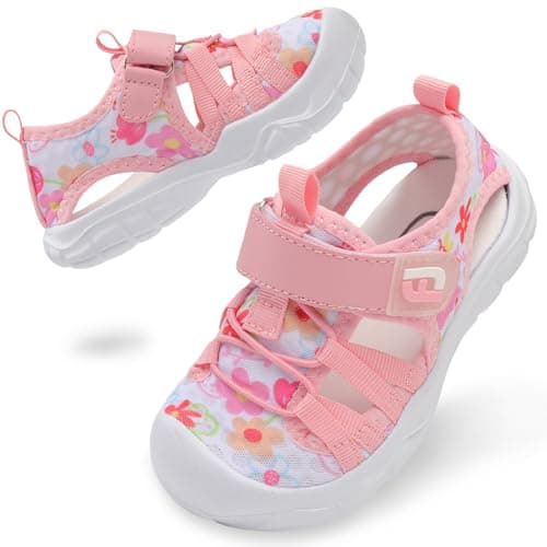 Image of JOINFREE Toddler Water Shoes Boys Girls Non-Slip Breathable Quick Dry Sandals, Lightweight Closed Toe Baby Beach Sandals for Pool, Summer Outdoor Play Flower, 3 Child
