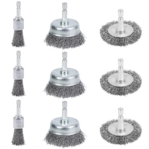 Image of Ucatcher 9-Piece Drill Brush Set - High Carbon Steel Wire Brushes with 1/4" Hex Shank, Skilled in Handling Metal and Non-metal Surfaces