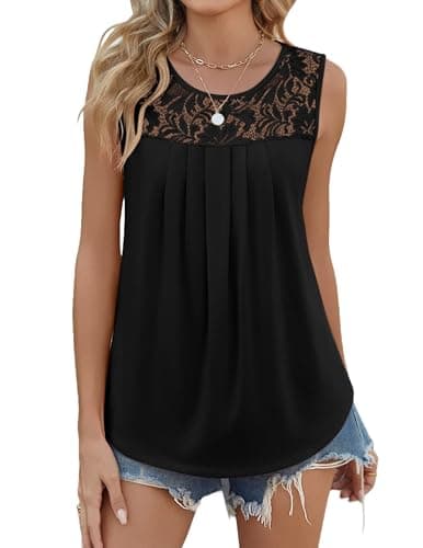 Image of Zeagoo Tank Tops Women Casual Vest Top Lace Cami Shirt Sleeveless Blouse Tunic Tops Black XXL