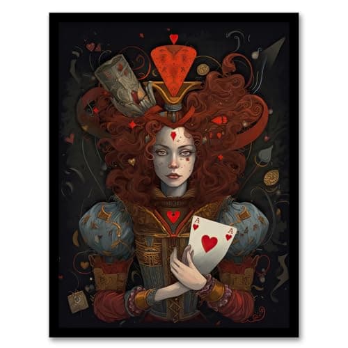 Image of Artery8 Alice In Wonderland Queen Of Hearts Whimsical Magical Adventure Painting Artwork Framed Wall Art Print A4