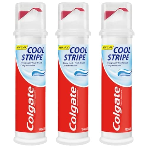 Image of Colgate Cool Stripe Toothpaste Pump 100 ml – Pack of 3 – Fluoride Toothpaste for Cavity Protection, Strong Teeth, Fresh Breath – Easy Pump Dispenser – Daily Oral Care for Adults and Kids