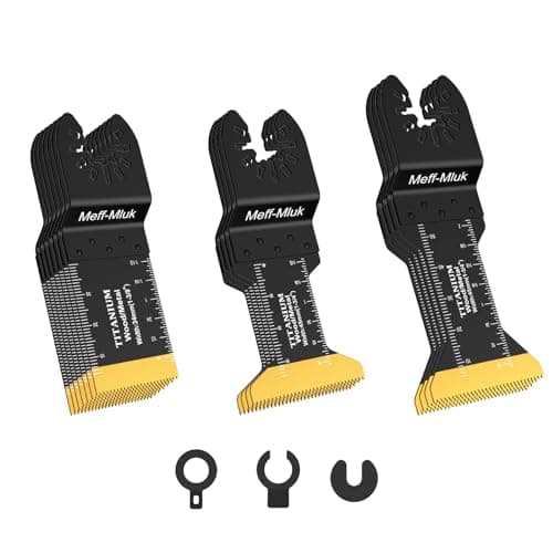 Image of Meff-Mluk 15PCS Titanium Oscillating Saw Blades Metal Cutting, Universal Multi Tool Blade Kits for Soft Metal Nails Hard Material and Wood Plastic, Multitool Blades Fit Dewalt Bosch Milwaukee Ryobi