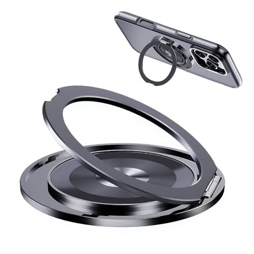 Image of Magnetic Phone Ring Holder for Magsafe 360 Rotating Cell Phone Ring Stand Finger Grip Kickstand Supports Wireless Charging for Iphone 16 Pro Max 15 14 13 12 Android Samsung Black