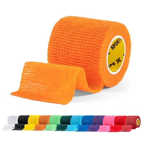 Image of SPORTTAPE Football Sock Tape, 5cm x 4.5m, Orange - Self-Adhesive Cohesive Bandage, Compression Wrap & Sports Stretch Tape for Ankles, Joints, Socks, Vet & Pet Wrap for Dogs, Horses - Single Roll