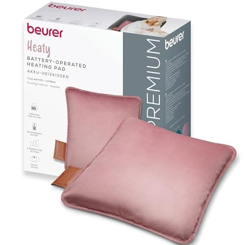 Image of Beurer Heaty Heat pad, Cordless Heating pad with Battery, Heat pad with Automatic Switch-Off Function and 3 Temperature Settings, with Fast Heating, Soft Velvet Fabric, Rose