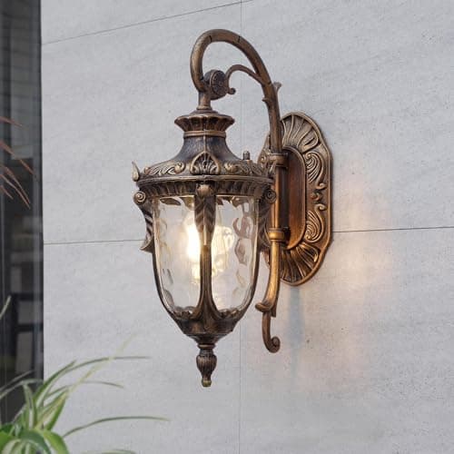 Image of ZenithBeam Outdoor Wall Lights,Lantern Outside Lights Aluminum And Glass Waterproof Lamp Brown Retro Garden Wall Lights Rustic Decor E27 Outdoor Light For House Door Garage Porch Hallway Patio Balcony