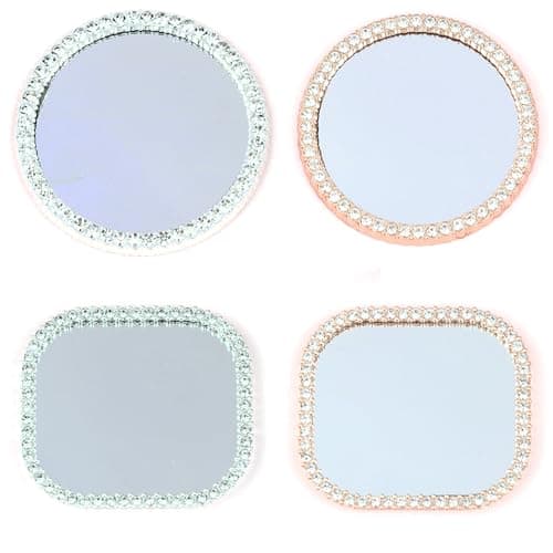 Image of 4PCS Square Phone Mirrors, Round Rhinestone Stick-On Mirror with Adhesive Tape, Silver & Gold Glitter Mirror for Cellphone Case Decoration for Women Makeup & Selfies