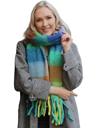 Image of Style Slice Blanket Scarf Women Ladies Scarves Oversized Scarf Tartan Scottish Blanket Shawl Winter Wraps Scarves Women Winter Scarfs Women Pink Grey Black Mustard Red (dark blue =01)