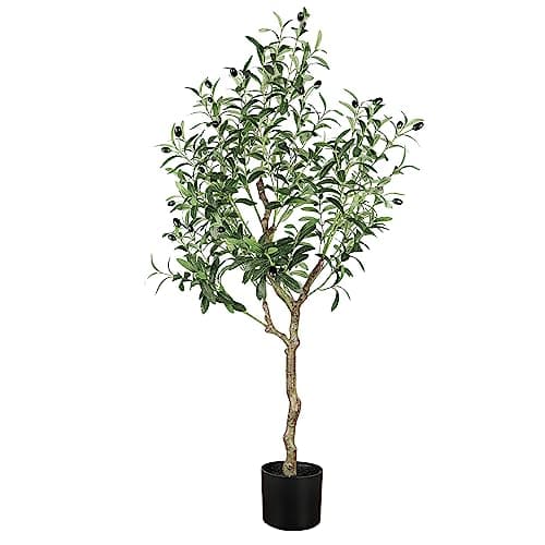 Image of YOLEO 4FT Artificial Olive Tree Tall Faux Silk Olive Plant with Lifelike Olive Leaves Fake Olive Tree for Home Office Indoor Decor (Style 2)