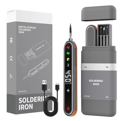 Image of VOKTTA Soldering Iron Kit with Stand, LCD Display Cordless Soldering Iron, Adjustable Temperature 180-450°C, 3 Soldering Tips, USB Soldering Iron for Repairing Circuit Boards, Welding Repairs - Gray