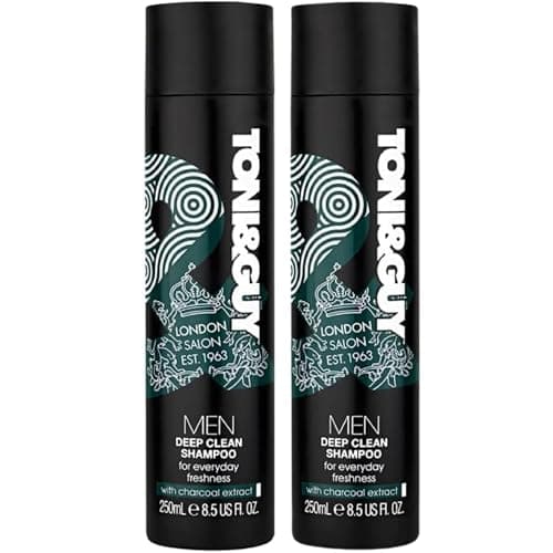 Image of Toni & Guy Men Deep Clean Shampoo with Charcoal Extract, 250ml–Premium Deep Cleansing Formula for Everyday Freshness, Purifying and Revitalizing Hair Care Pack of 2