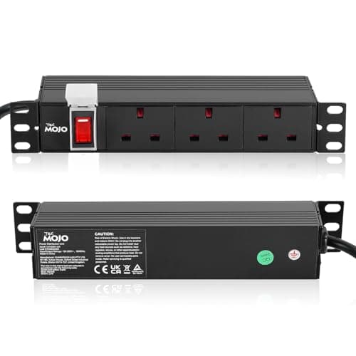 Image of Tecmojo Rack Mount PDU 13A Switched Power distribution Unit, Aluminum Alloy With UK Plug, 2M Cable (3 way 10 inch)