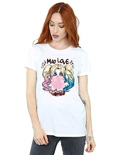 Image of DC Comics Women's Harley Quinn Mad Love Boyfriend Fit T-Shirt White X-Large