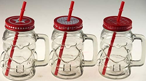 Image of BWG Set of 3 Christmas Santa Shape Mason Jars Drinking Cups With Lid And Straw