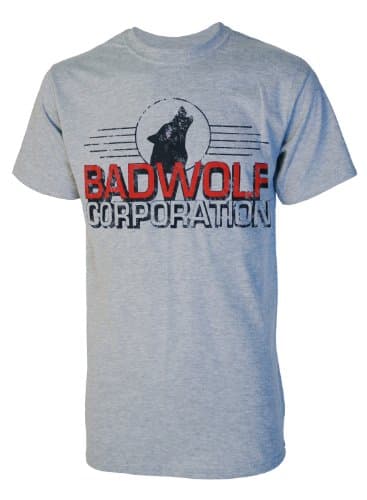 Image of Nostalgic Clothing Movie TV Badwolf Corporation Mens Grey Dr Who T Shirt Small