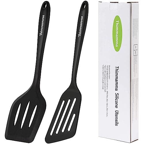 Image of Silicone Spatula, 2 Pack Heat Resistant Slotted Spatula Set Kitchen Turner BPA Free, Non Stick Flexible Large Black Silicone Spatula for Cooking Flipping Pressing Fish Eggs Pancakes