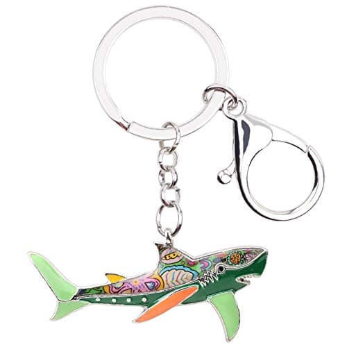 Image of WEVENI Enamel Alloy Shark Key Chain Ring Handbag Bag Charm Keychain Fashion Ocean Fish Jewelry for Women Kids Bag Charm Gifts (Green)
