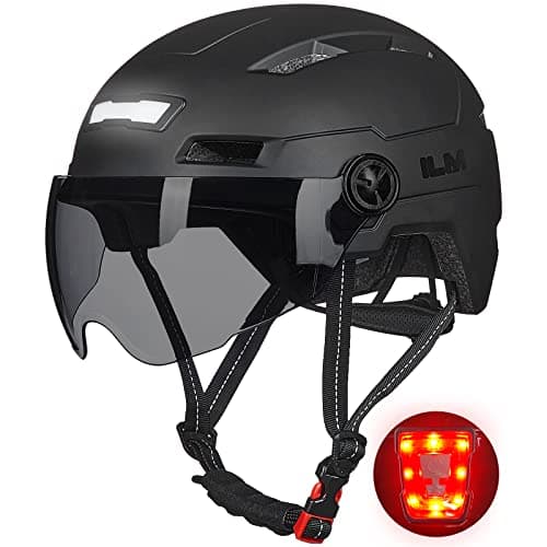 Image of ILM Adult Bike Helmet with USB Rechargeable LED Front and Back Light Unisex Adult Cyclists for Cycling,Scooter E3-10L,Matte Black,S/M