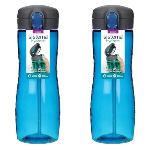 Image of Sistema Hydrate Quick Flip Water Bottle | 800 ml | BPA Free Water Bottle with Straw | Assorted Colours (Pack of 2)