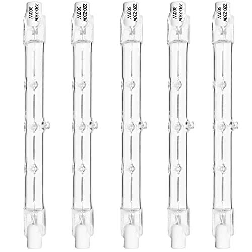Image of Haraqi 5 Pack 300W R7s Linear Halogen Bulbs,Security Light Bulbs Halogen Light Bulbs 4650lm 2700K 220-240V 118mm Length, Dimmable,Apply for Ceiling Lights,Floor Lamps,Landscape Lighting